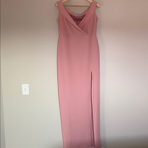 Boohoo muted pink slit dress